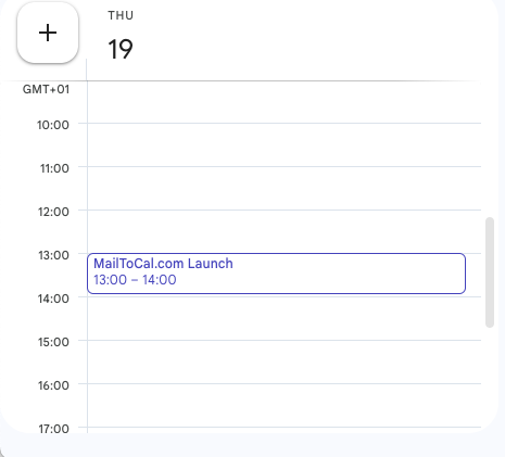Real Google Calendar showing MailToCal created appointment